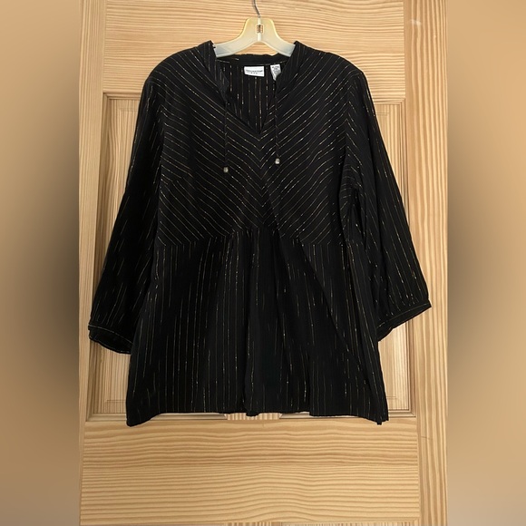 Covington Tops - Covington Black Blouse with Gold Stripes